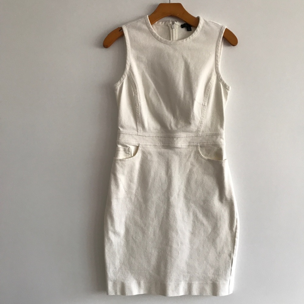 J CREW WOMENS SHEATH DRESS WHITE DENIM POCKETS SLEEVELESS 2